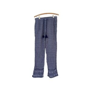 Talbots Womens XS‎ Blue White Cotton Pajama Lounge Pants Drawstring Tassel